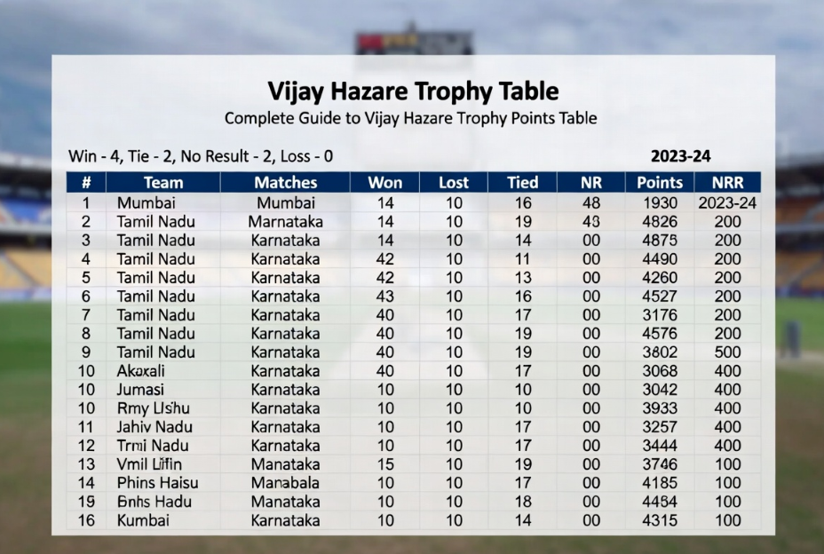 Vijay Hazare Trophy table